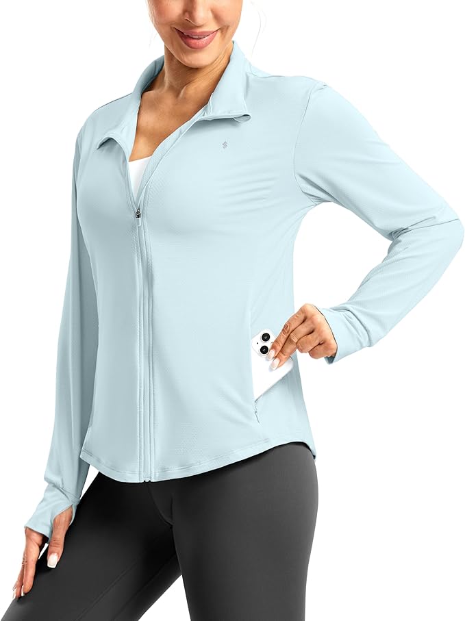 Soothfeel Women's UPF 50+ Lightweight Athletic Jackets Sun Protection Zip Up Long Sleeve Shirts Hiking Workout Outdoor Pocket