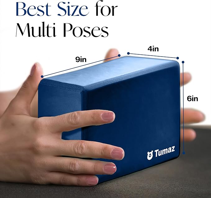 Tumaz Non-Slip Yoga Blocks 2-Pack - High Density/Lightweight EVA Foam & Natural Cork for Stability, Premium Set with E-Book Included