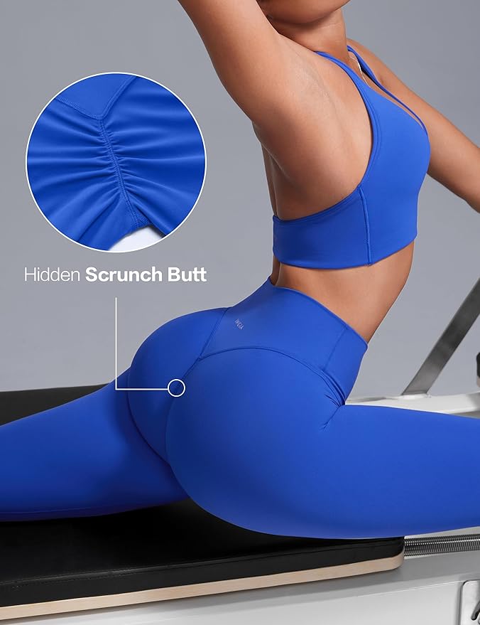 INGIA Womens High Waist No Front Seam Scrunch Butt Leggings Workouts 25 Inches V-Back Scrunch Booty Gym Yoga Pants