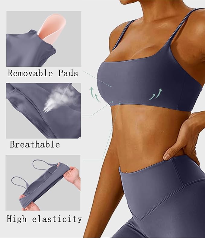 Comper Women's Sports Bra with Thin Straps Stretchy Wirefree Workout Bras Lightweight Workouts Bralette with Removable Pads