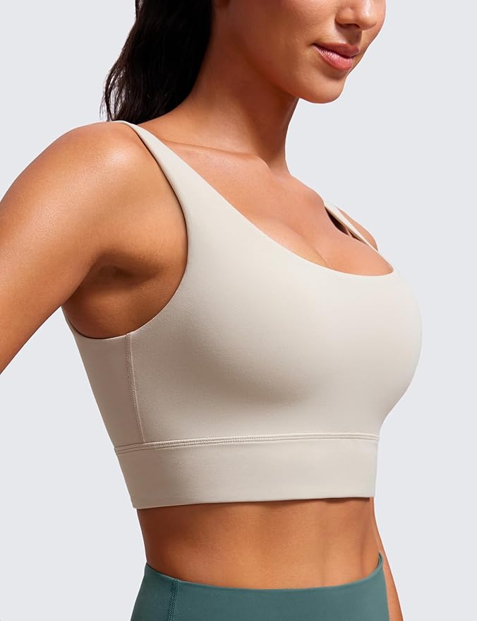 CRZ YOGA Butterluxe U Back Longline Sports Bras for Women - Scoop Neck Padded Yoga Workout Crop Top with Built in Pads
