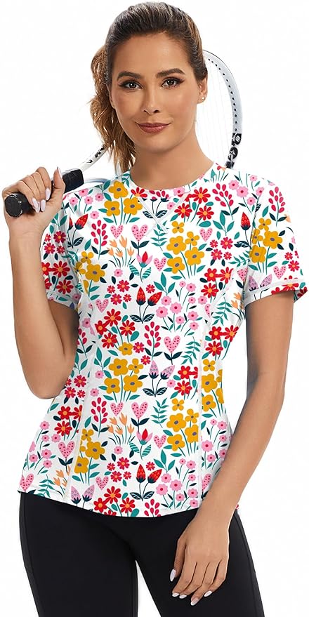 AVOOGUE Women's Short Sleeve Workout Tops Quick Dry Athletic UPF50+ Sun Protection Shirts Gym Hiking Running Yoga Clothes