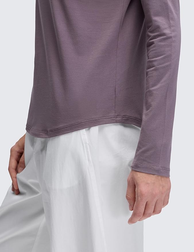 CRZ YOGA Pima Cotton Crewneck Long Sleeve Shirts for Women - Workout Athletic Yoga Casual Tops Soft Plain T-Shirt
