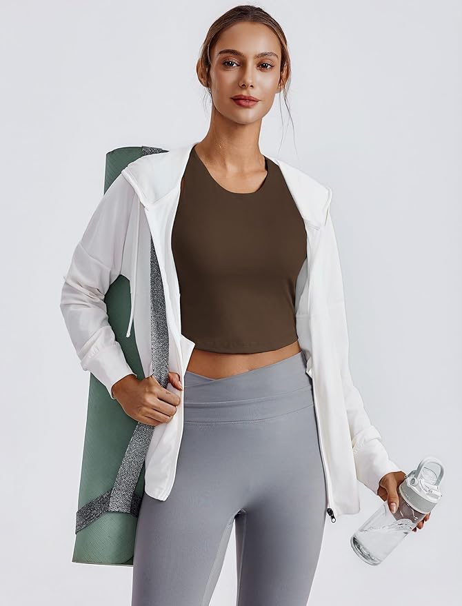 PINSPARK Women Sports Bra High Neck Racerback Workout Crop Tank Top Longline Padded Yoga Tops with Built in Pads