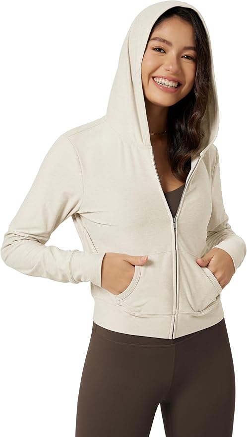 ODODOS Women's Full-Zip Cropped Hoodie - odSTRATUM Tech Ultra Soft UPF 50+ Hooded Jacket with Pockets