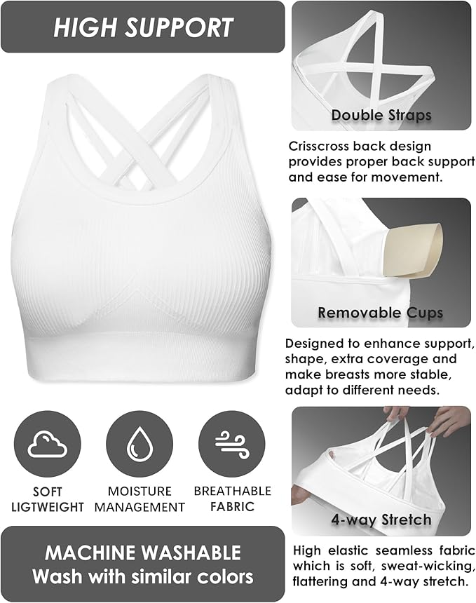 Sports Bras for Women HIigh Support, Criss-Cross Back Padded Strappy High Impact Sports Bras for Women Large Bust
