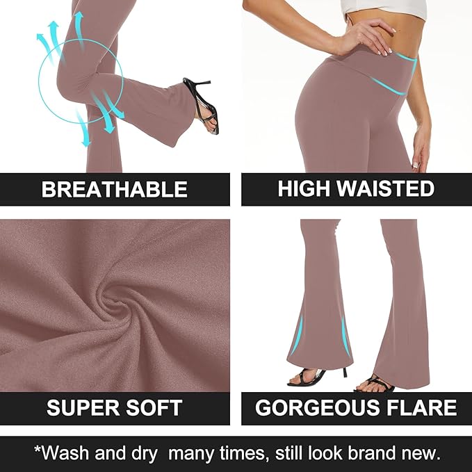 TNNZEET Black Flare Leggings for Women, Crossover Yoga Pants with Pockets Bootcut Flared Leggings