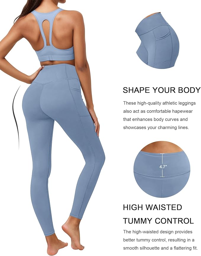 Dimore 4 Pack Workout Leggings for Women with Pockets,High Waisted Tummy Control Yoga Pants for Workout Running