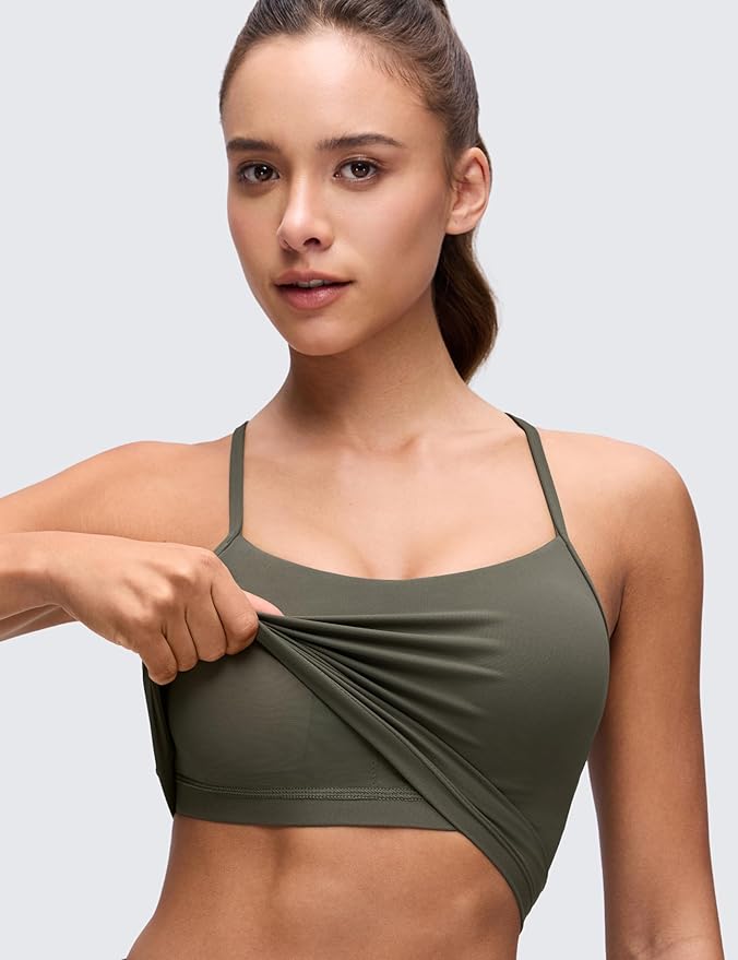 CRZ YOGA Butterluxe Y Back Crop Tank Tops for Women - Spaghetti Straps Racerback Padded Yoga Workout Longline Sports Bras