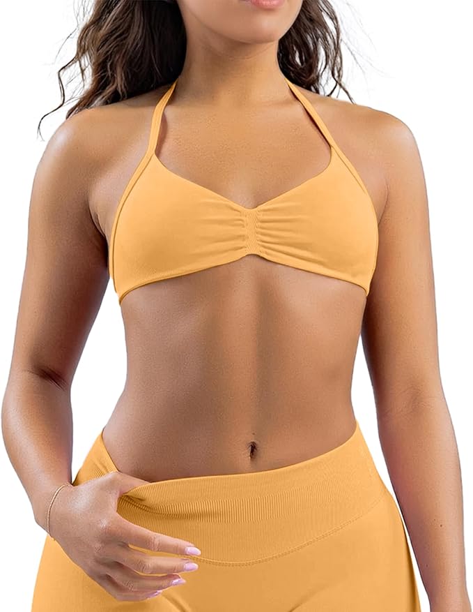 Comper Women's Sports Bra with Thin Straps Stretchy Wirefree Workout Bras Lightweight Workouts Bralette with Removable Pads