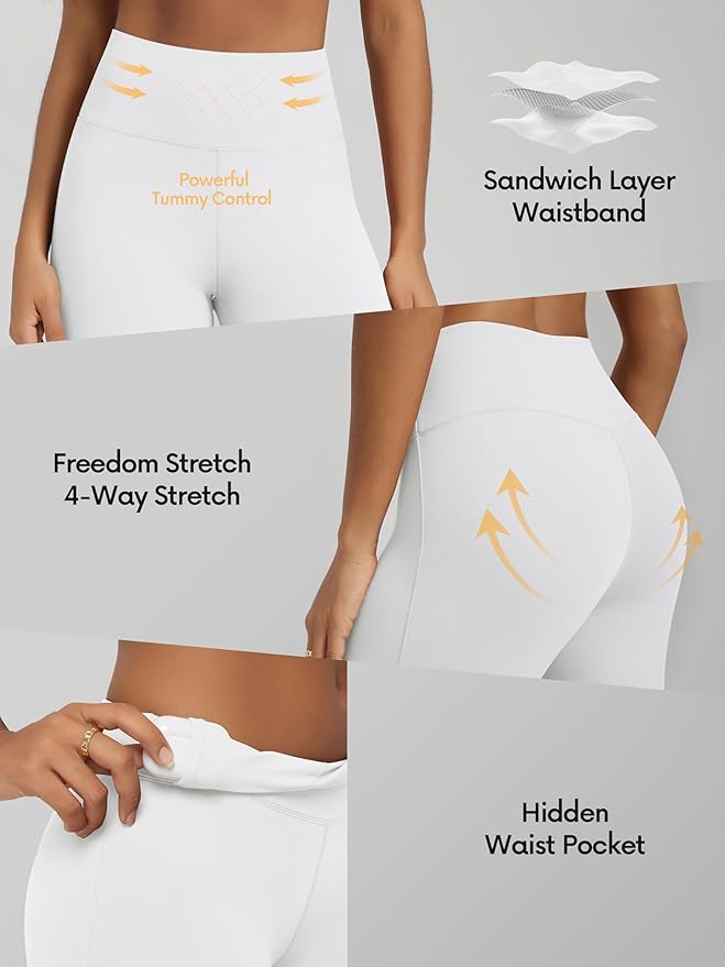 ODODOS Women's Powerful Tummy Control Flared Yoga Pants 2.0 High Waist Workout Bootcut Leggings with Inner Pocket- 29" / 31"