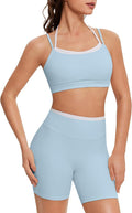 OMKAGI Workout Sets for Women Cute Doubel Layer Open Back Sports Bras Gym Shorts Outfits