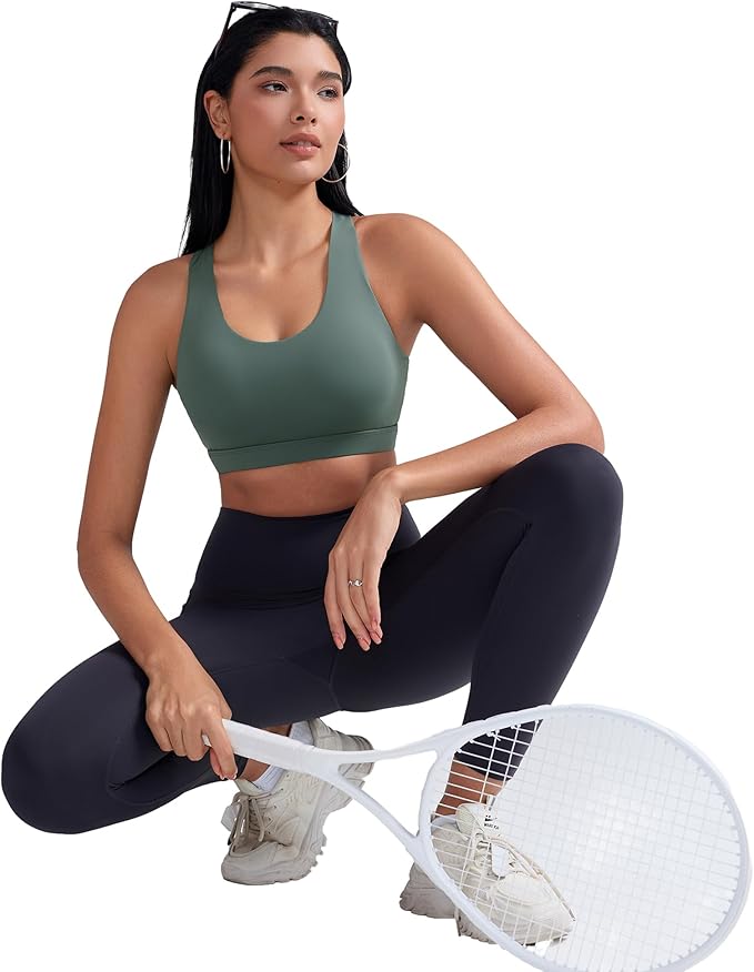 RUNNING GIRL Sports Bras for Women,Padded Strappy Sports Bras Criss-Cross Back Medium Support Sports Bras with Removable Cups