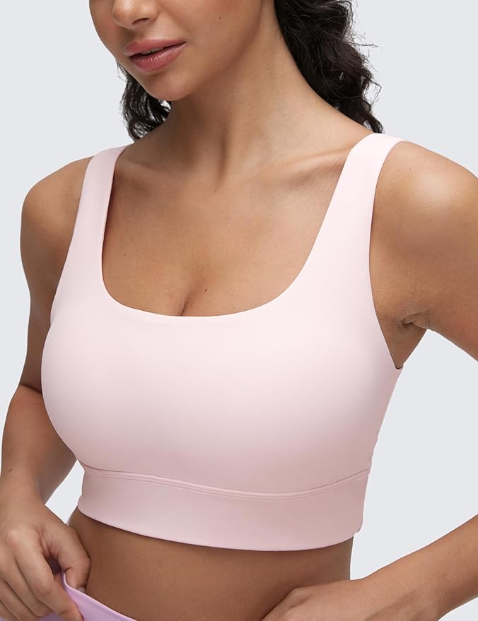 CRZ YOGA Butterluxe U Back Longline Sports Bras for Women - Scoop Neck Padded Yoga Workout Crop Top with Built in Pads