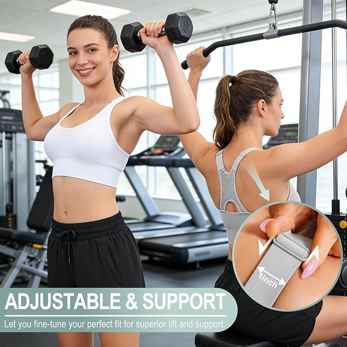 Adjustable Sports Bras for Women: 3 Pack High Support Padded Racerback Sport for Large Bust Workout Running Gym