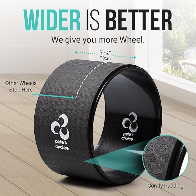 Extra Wide Yoga Wheel, Mini Yoga Wheel - Beginner Friendly Yoga Kit. More Comfortable, Stable and Safer Back Roller. Improve posture, better mobility. Ideal Home Exercise. Relieve Back Pain.