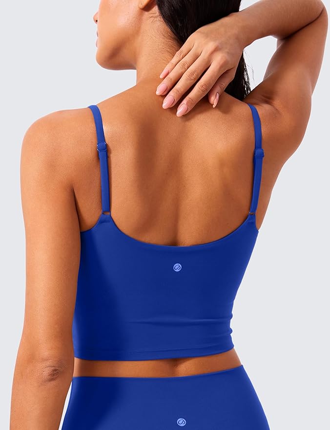 CRZ YOGA Butterlift Adjustable U Back Crop Tank Tops for Women - Padded Camisole Scoop Neck Workout Longline Sports Bras