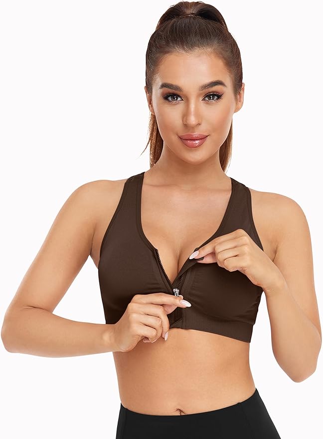 Women's Zip Front Sports Bra Wireless Post-Surgery Bra Active Yoga Sports Bras