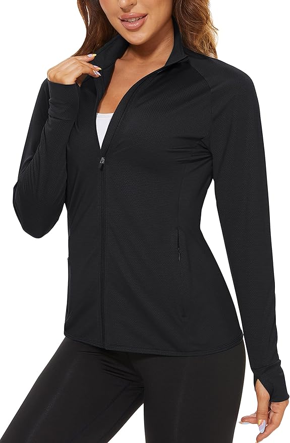TACVASEN Women's Athletic Jackets Lightweight UV Protection Shirts Full Zip Workout Jacket UPF 50+ Long Sleeve Sun Shirt