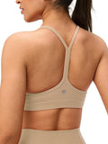 Womens Y Back Padded Sports Bra Strappy U Neck Butter Soft Low Impact Workout Bras Yoga Pilates Walking