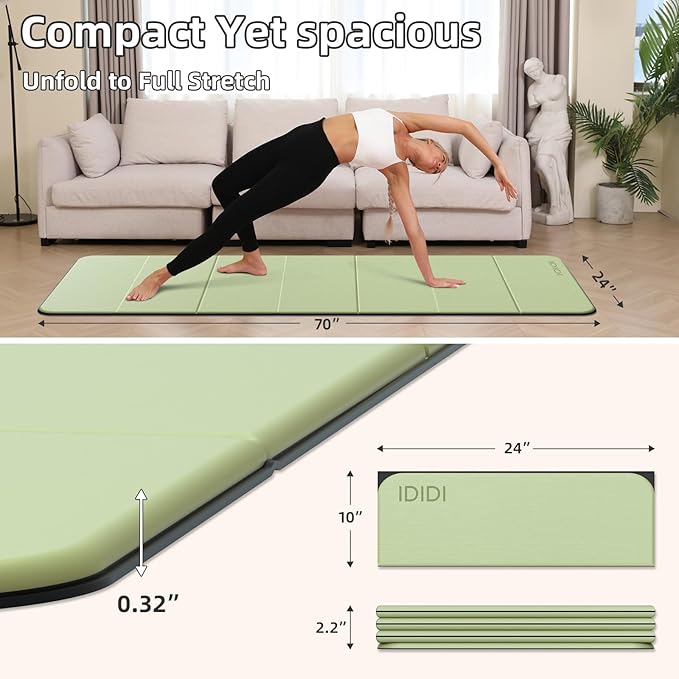 Foldable Yoga Mat Extra Thick 0.32 Inches-SGS Certified POE Material Exercise Mat, Non-Slip Design Fitness Mats, Multi-Purpose Workout Mats For Studio or Home Use