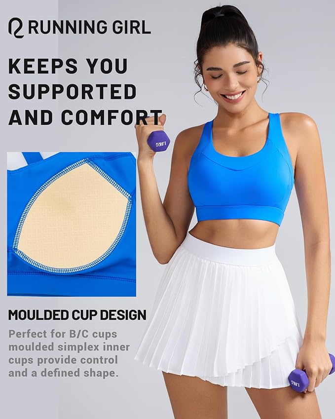RUNNING GIRL Sports Bra for Women High Support, Molded Cup High Impact Sports Bras with Sewn in Pads Strappy Running Bra