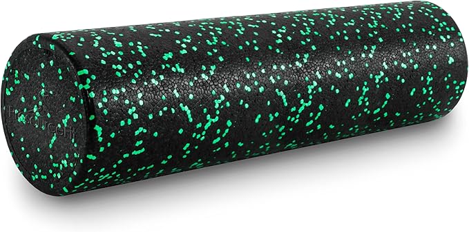 ProsourceFit High Density Foam Rollers 24 - inches long, Firm Full Body Athletic Massage Tool for Back Stretching, Yoga, Pilates, Post Workout Muscle Recuperation, Black/Green