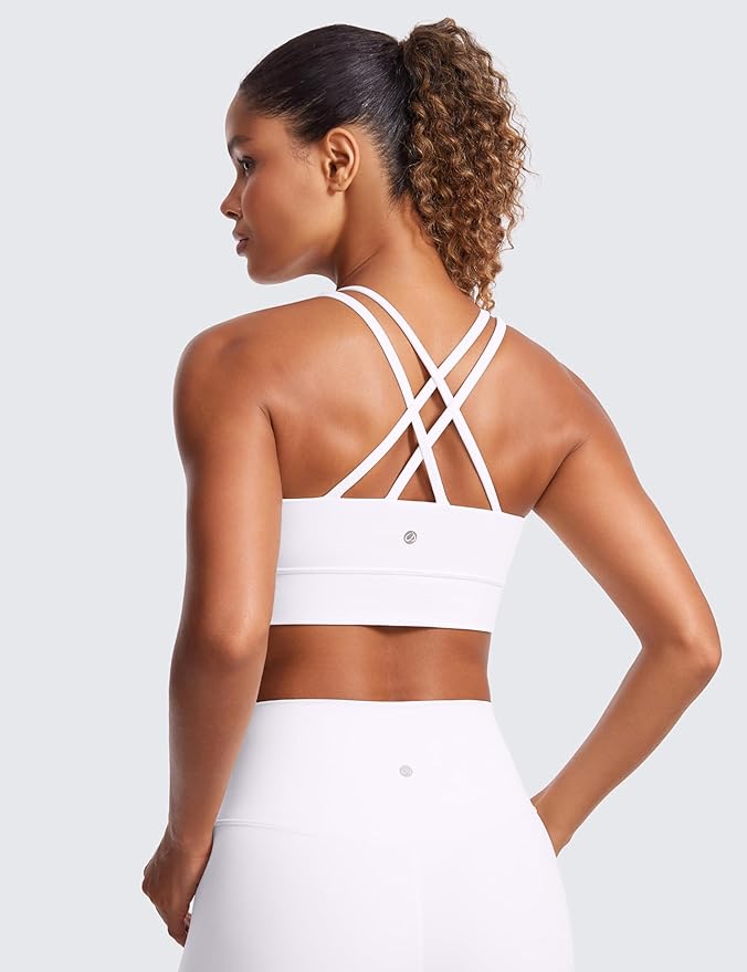 CRZ YOGA Softness Mold Butterluxe Strappy Longline Sports Bras for Women - Double Spaghetti Strap Workout Yoga Crop Top