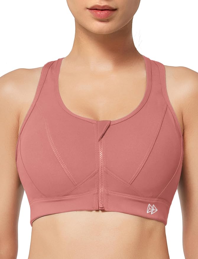 Yvette Zip Front Sports Bra - High Impact Sports Bras for Women Plus Size Workout Fitness Running