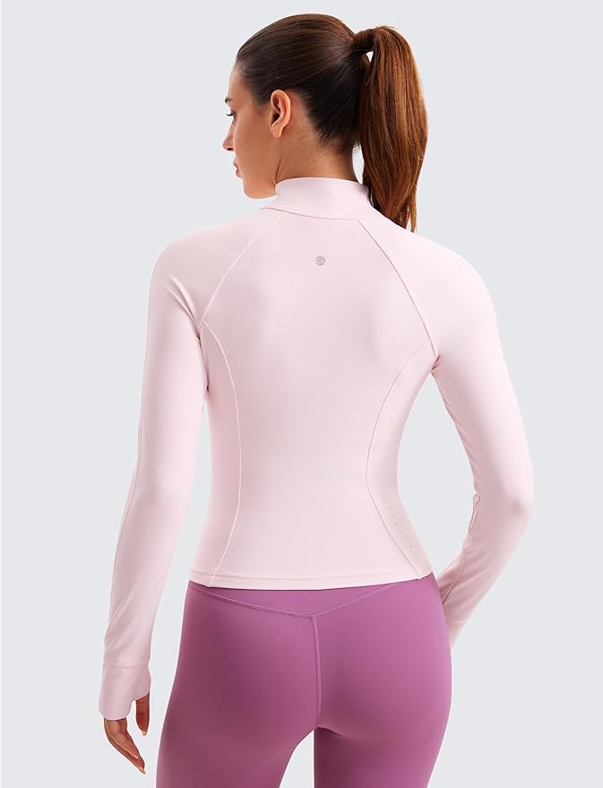 CRZ YOGA Butterluxe Waist Length Jackets for Women - Full Zip Athletic Track Tops with Thumb Holes Pockets