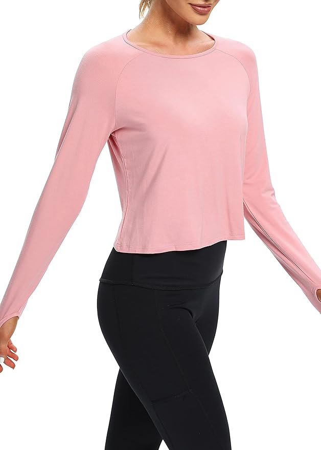 Bestisun Long Sleeve Workout Running Shirts Athletic Yoga Gym Crop Tops for Women