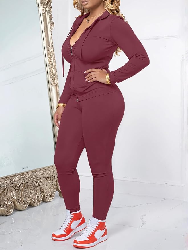 AUXDIO Women 2 Piece Outfits Casual Workout Sets Bodycon Tracksuit Zip Up Long Sleeve Hoodle Jacket Jogger Pants Set