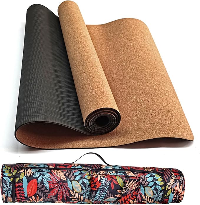 Cork Yoga Mat, 72 * 27 Non-Slip Yoga Mat & Waterproof Mat Bag, Eco-Friendly Exercise Mat for Hot Yoga, Gym, Travel, Men & Women