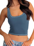 Danysu Women Rib Tank Top Padded Workout Top Square Neck Crop Tank Fitted Basic Cami Tops
