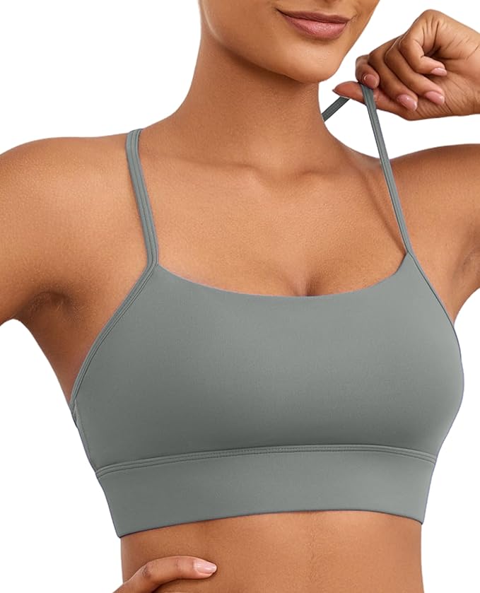 Womens Y-Back Sports Bra, Weightless Padded Yoga Bra, Spaghetti Strap Low Impact Gym Top for Workout & Daily Wear