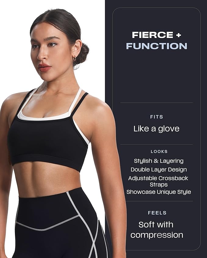 Aoxjox Women's Workout Sports Bras Takes Two Bra High Impact Training Fitness Running Yoga Crop Tank