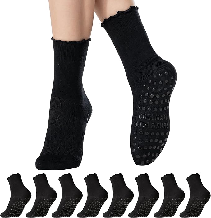 CoolMate Pilates Socks with Grips for Women, Yoga Socks, Crew Non Slip Women for Barre, Pilates Gifts for Women
