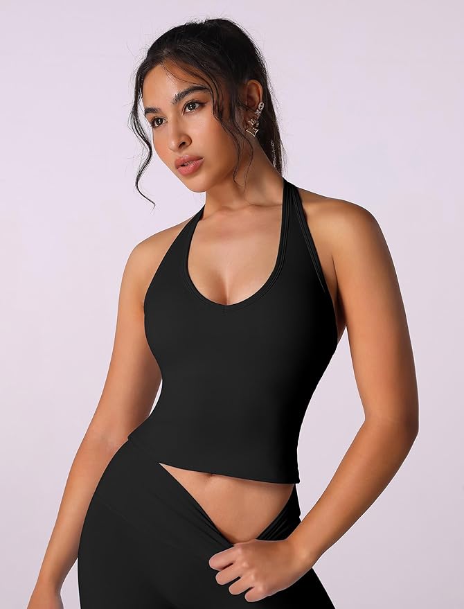 ABOCIW Womens Cross Back Workout Crop Tank with Built in Bra V Neck Longline Sports Bra Gym Shirt Yoga Pilates Top
