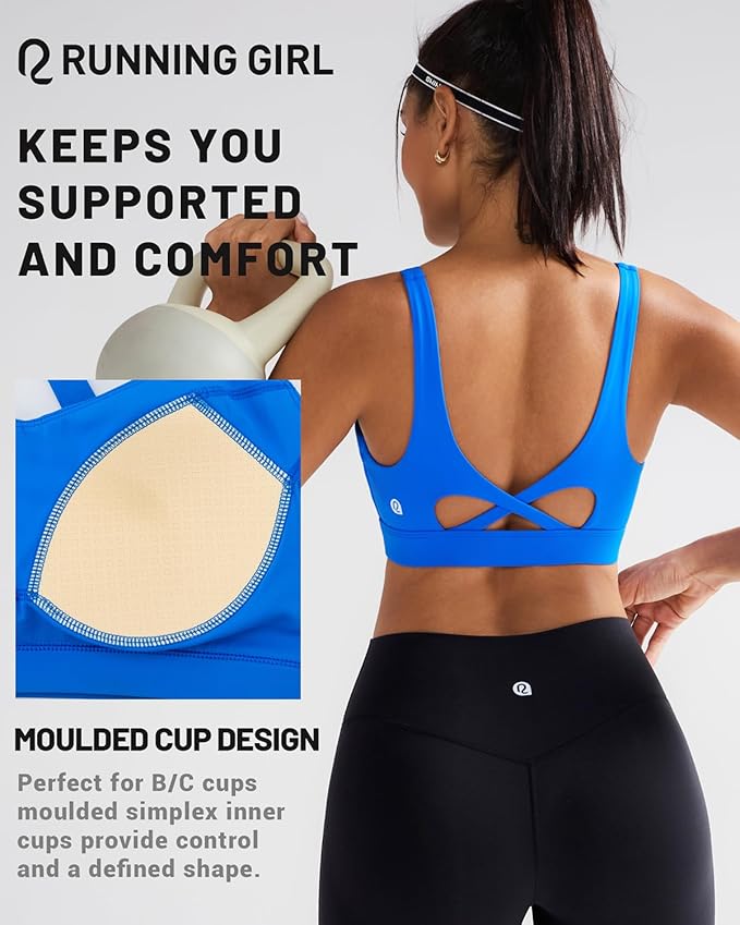 RUNNING GIRL Sports Bra for Women High Support, Molded Cup High Impact Sports Bras with Sewn in Pads Workout Running Bra