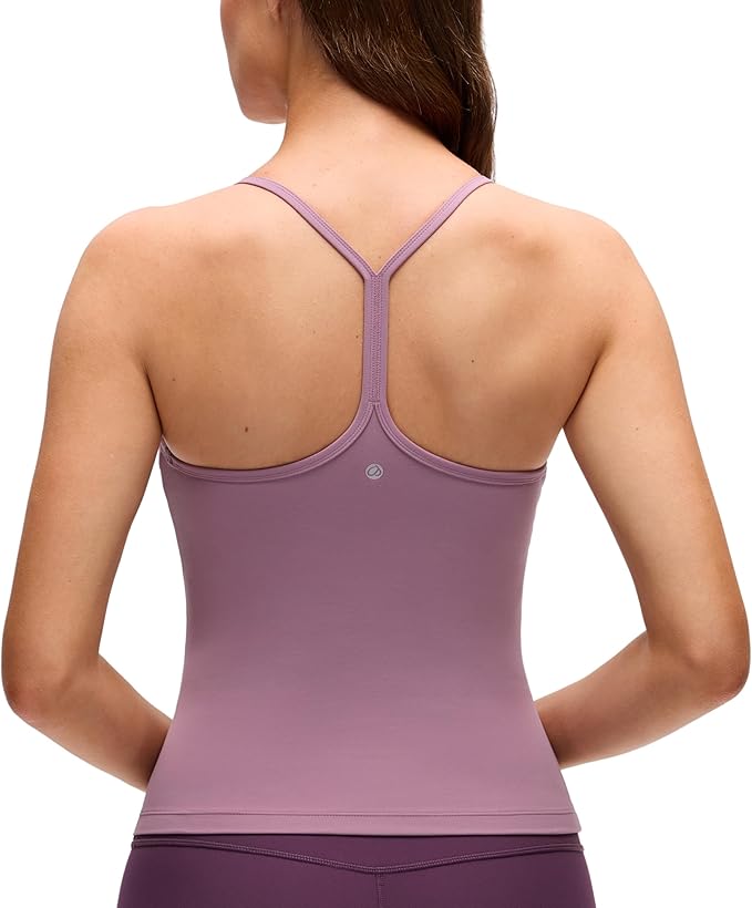 CRZ YOGA Butterluxe Racerback Tank Tops for Women - Scoop Neck Spaghetti Strap Padded Workout Camisole with Built in Bra