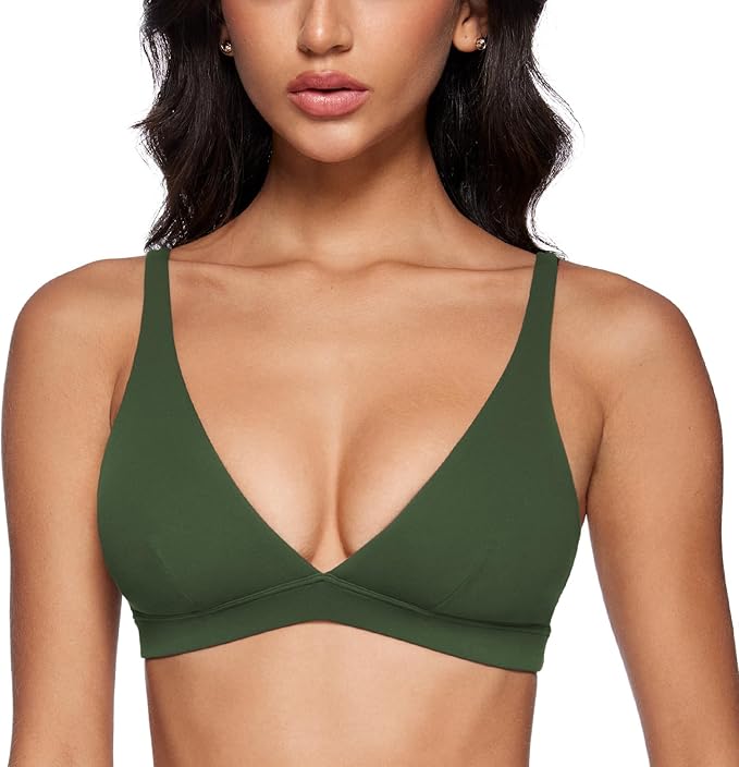 INGIA Womens Deep V-Neck Sports Bra Padded Low Impact Fitness Yoga Bra U Back Wireless Workout Bra Contour Crop Top