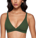 INGIA Womens Deep V-Neck Sports Bra Padded Low Impact Fitness Yoga Bra U Back Wireless Workout Bra Contour Crop Top
