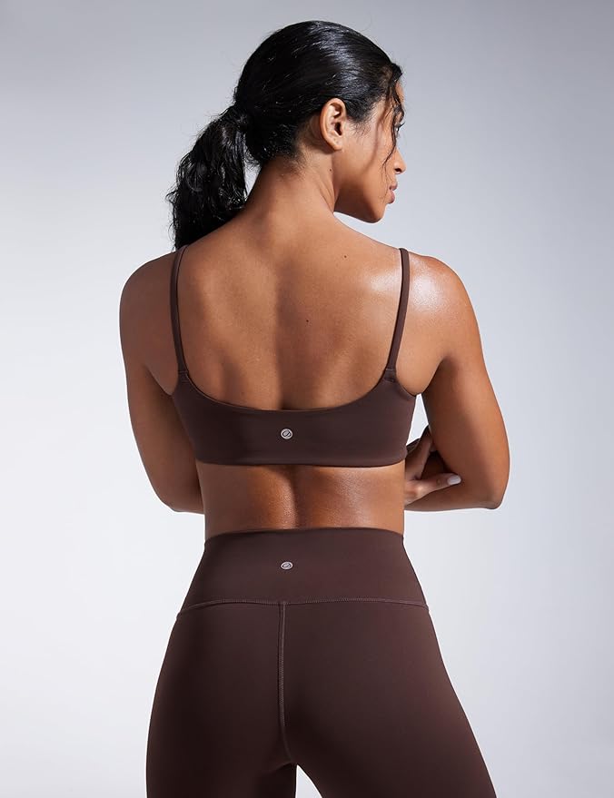 CRZ YOGA Butterbreeze Scoop Neck Sports Bras for Women - Spaghetti Straps Wireless Workout Padded Gym Cami Top