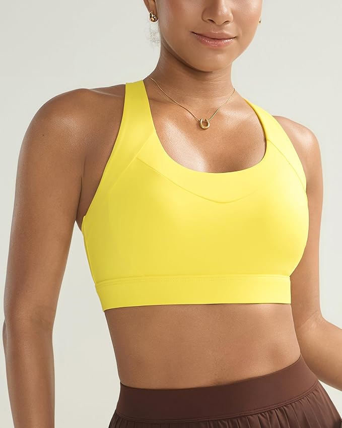 RUNNING GIRL Sports Bra for Women High Support, Molded Cup High Impact Sports Bras with Sewn in Pads Strappy Running Bra