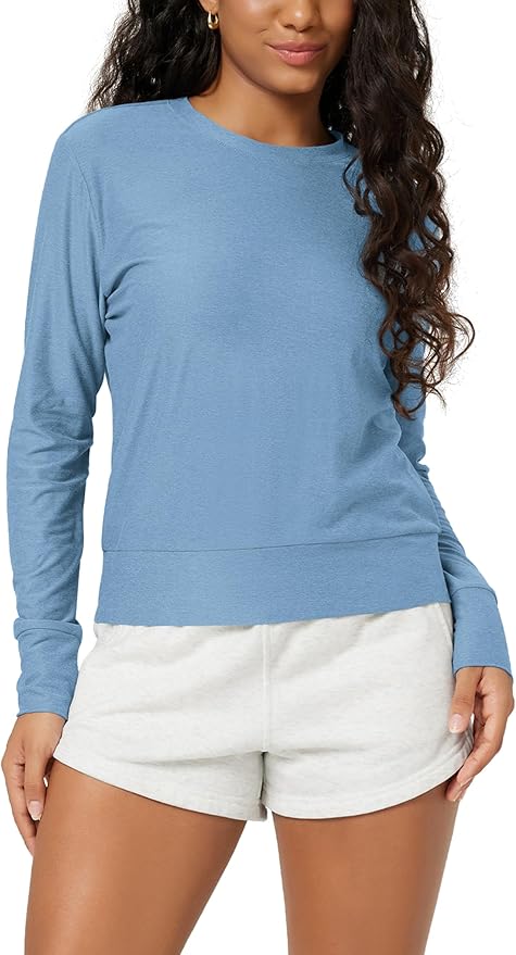 ODODOS Women's Long Sleeve Crewneck Tee - Ultra-Soft odSTRATUM Tech Performance T-Shirts UPF 50+ Daily Pullover Tops