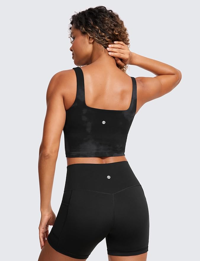 CRZ YOGA Butterluxe Square Neck Crop Tank Tops for Women - Workout Longline Sports Bras Padded Yoga Camisole