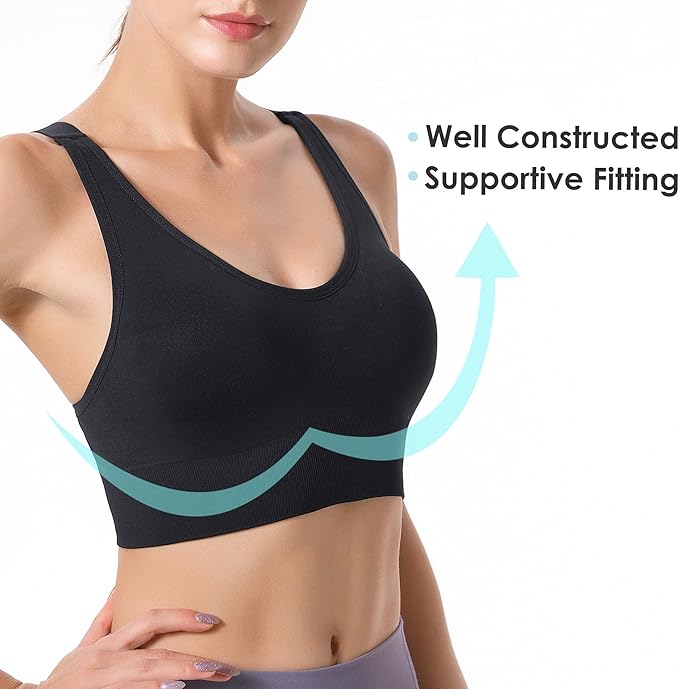Evercute Sports Bras for Women Padded Medium Support Criss Cross Strappy Bra Seamless High Impact Yoga Exercise Athletic Bras