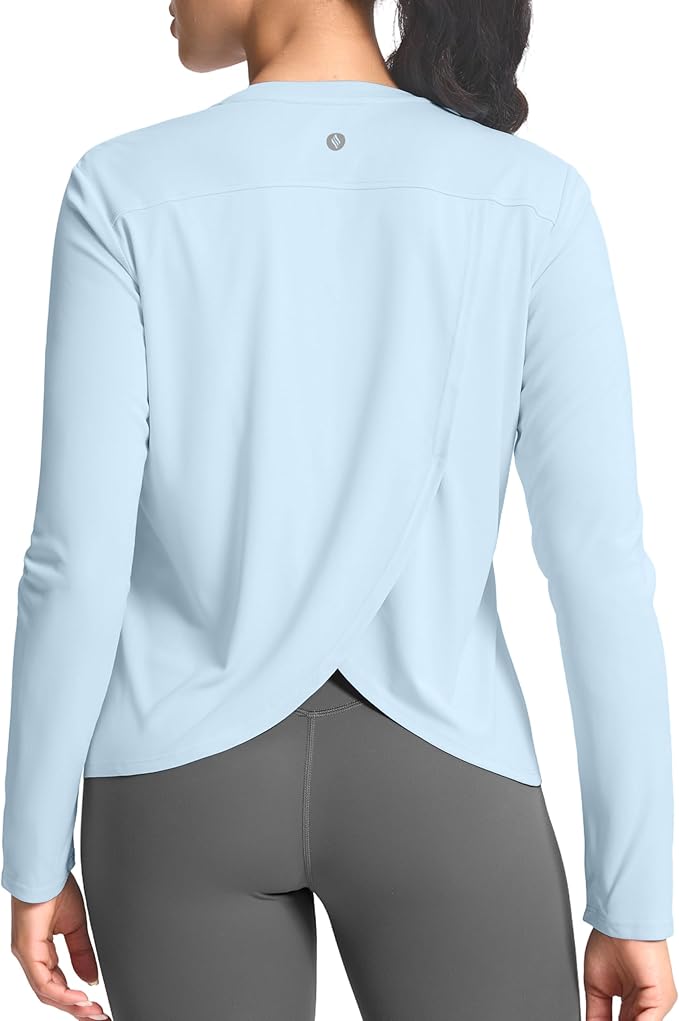 SANTINY Women's Lightweight Long Sleeve Workout Tops Split Back Gym Running Hiking Athletic Shirt Quick Dry UPF 50+ Sun Shirt