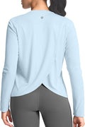 SANTINY Women's Lightweight Long Sleeve Workout Tops Split Back Gym Running Hiking Athletic Shirt Quick Dry UPF 50+ Sun Shirt