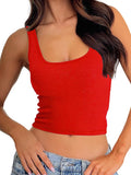 Danysu Women Rib Tank Top Padded Workout Top Square Neck Crop Tank Fitted Basic Cami Tops